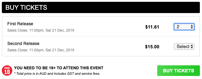 Image showing a list of tickets with 2 first release tickets selected
